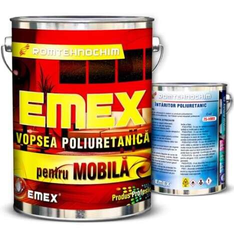 Pachet Vopsea Poliuretanica de Mobila ?Emex? - Gri - Bid. 4 Kg + Intaritor - Bid. 0.8 Kg